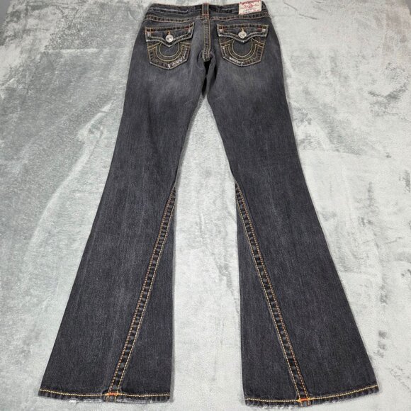 Vintage True Religion Jeans Womens 25 Gray Joey Big T Flare Twisted Leg USA Made - Picture 5 of 11